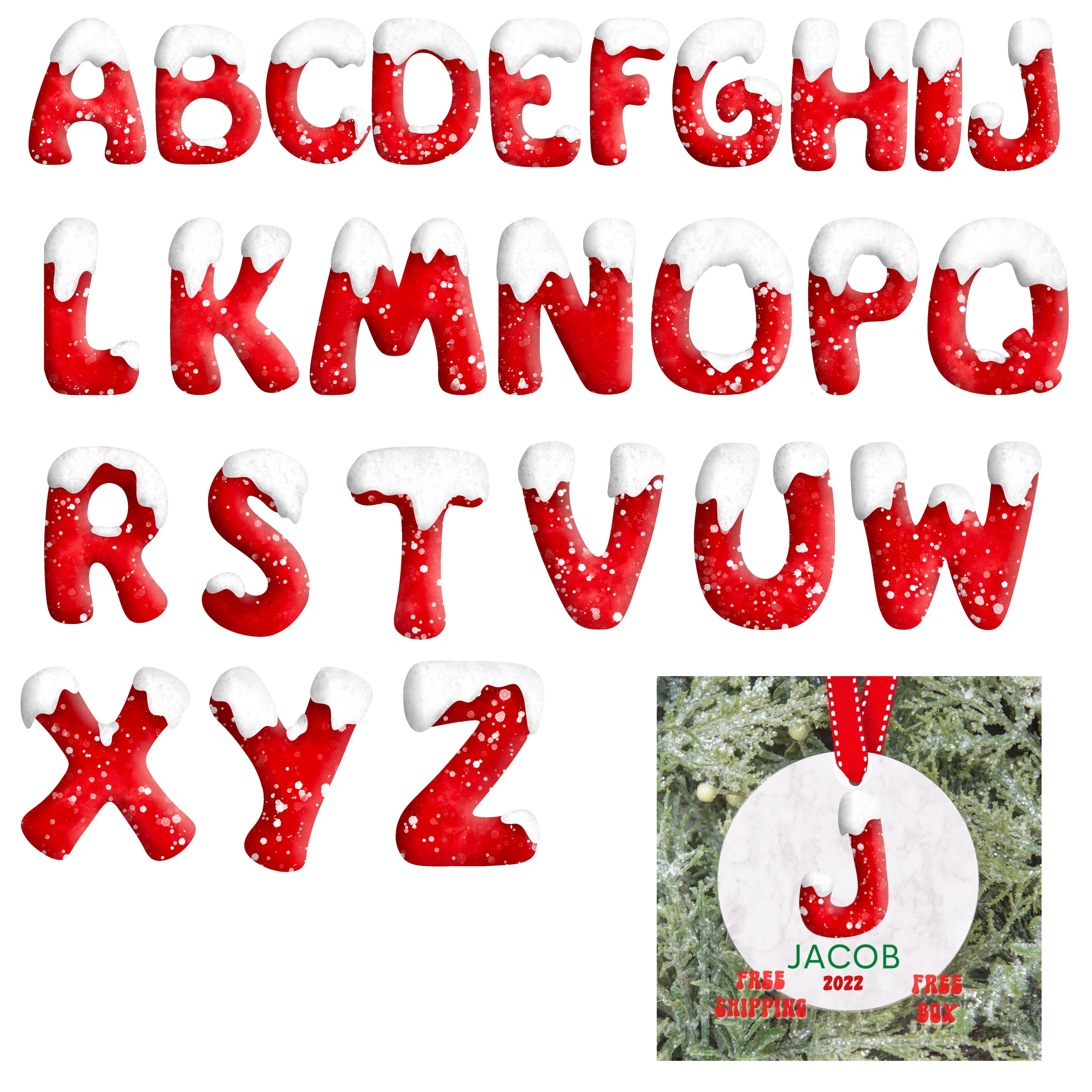 Personalized Family Christmas Ornament, Personalized Name Christmas Ornament, Monogram Alphabet Ornament, Custom Initial Ornament - FREE BOX