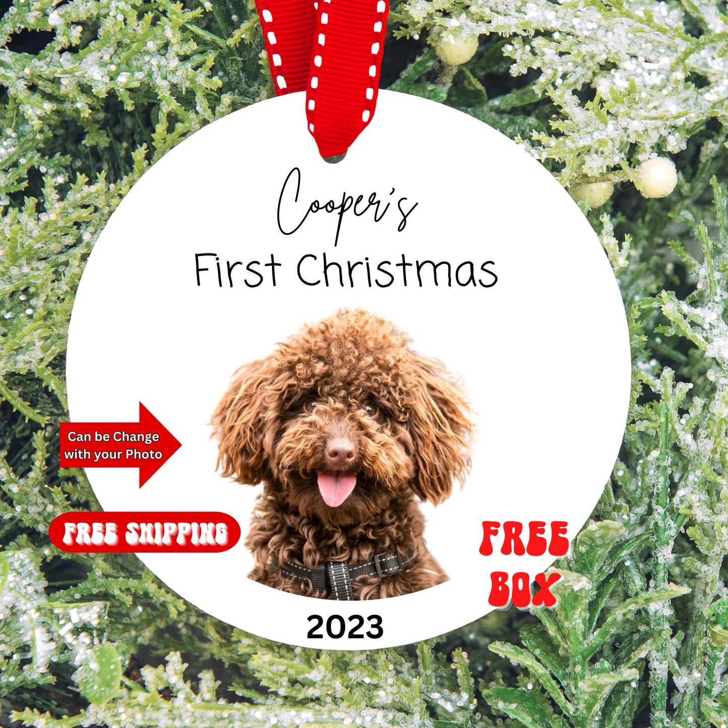 Dog First Christmas Ornament, Pet Memorial Ornament | Pet Ornament, Custom Pet Ornament, Christmas Pet Ornament, Custom Ornament - FREE BOX